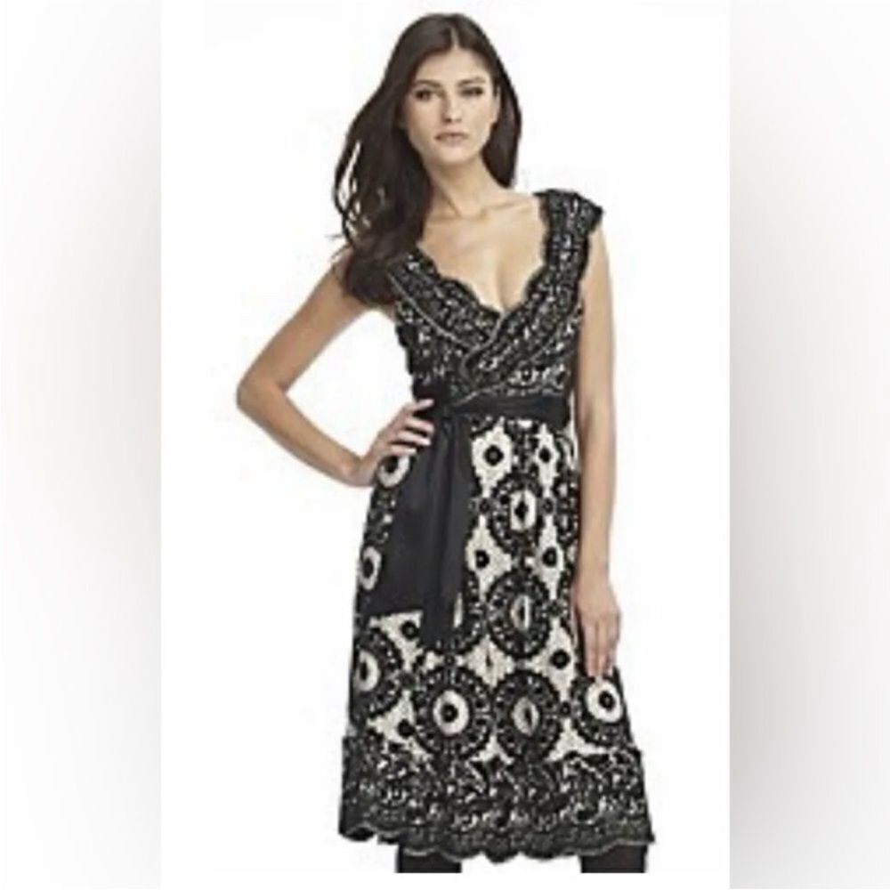Diane Von Furstenberg Black and White Midi wrap Dress, US2